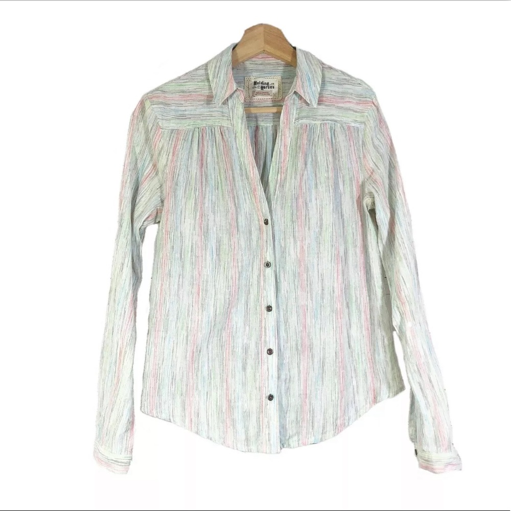 Anthropologie Holding Horses Button Front Top Multicolor Print Sz 2